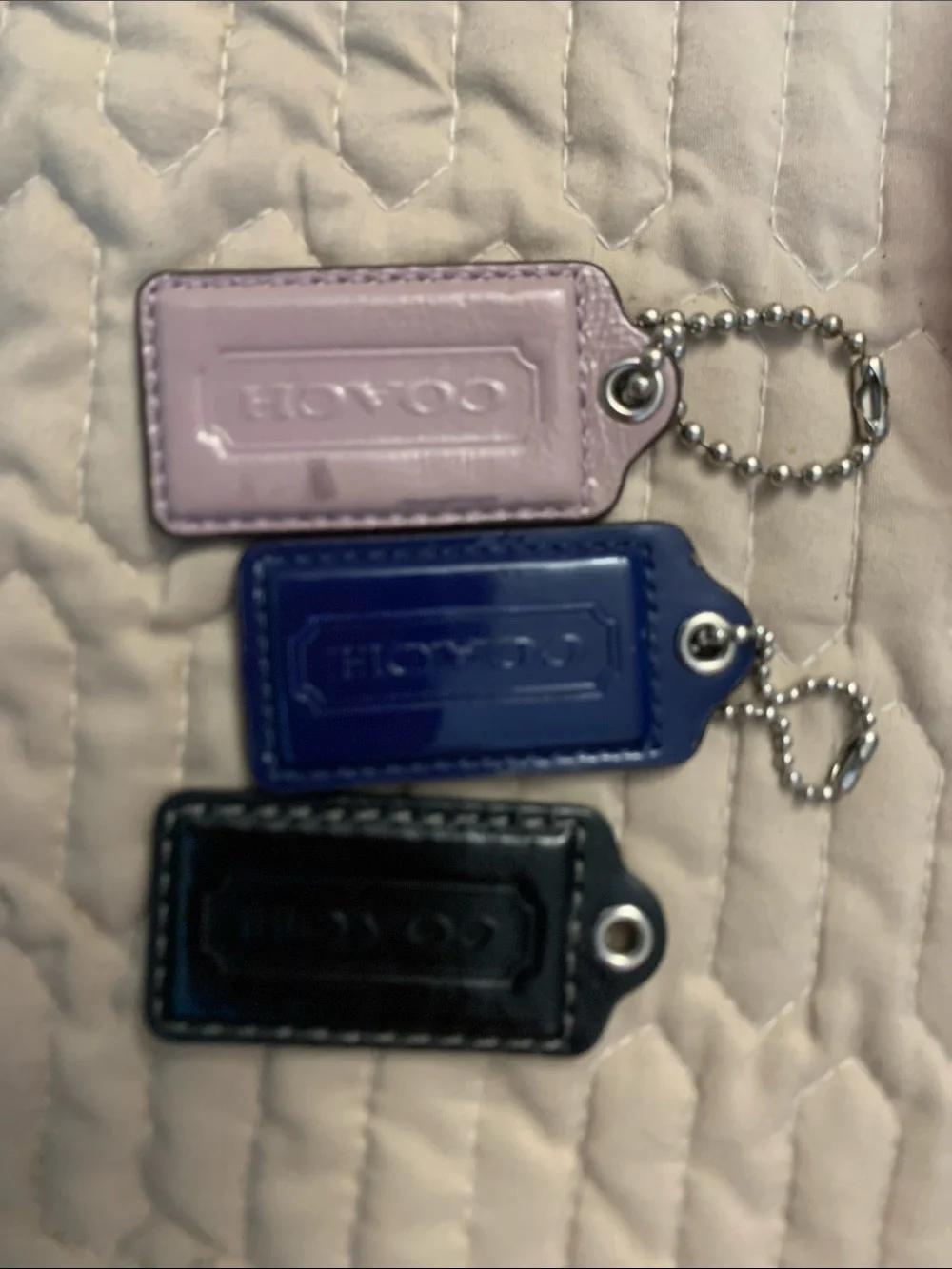 Bundle 3 Coach Leather Tag Keychains - Lavender, Navy, Black
